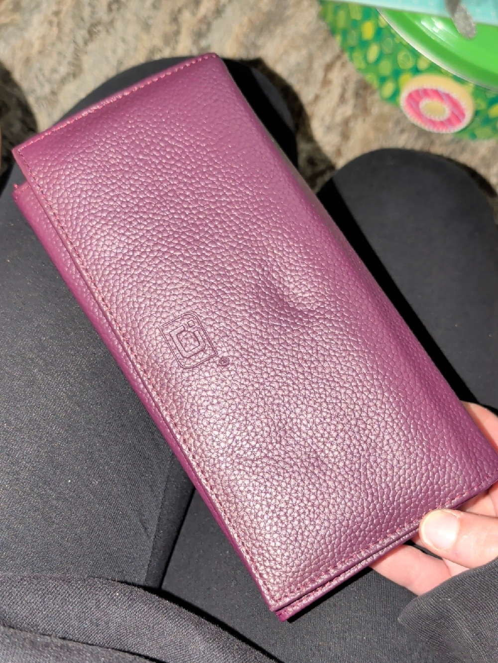 Identity Stronghold Plum Pebbled Leather Wallet with Debossed Logo